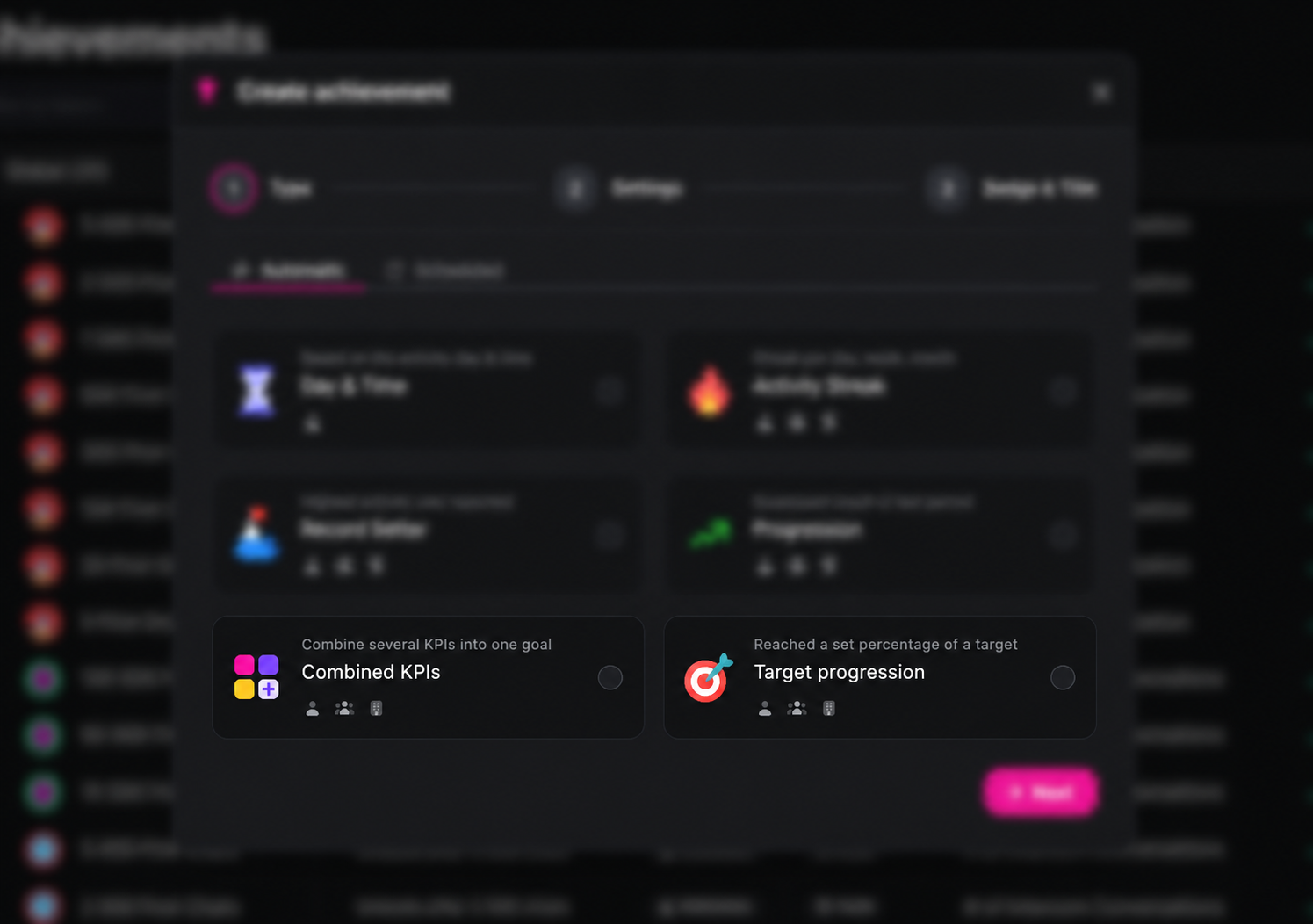 Two new achievement types: Combined KPIs and Target Progression