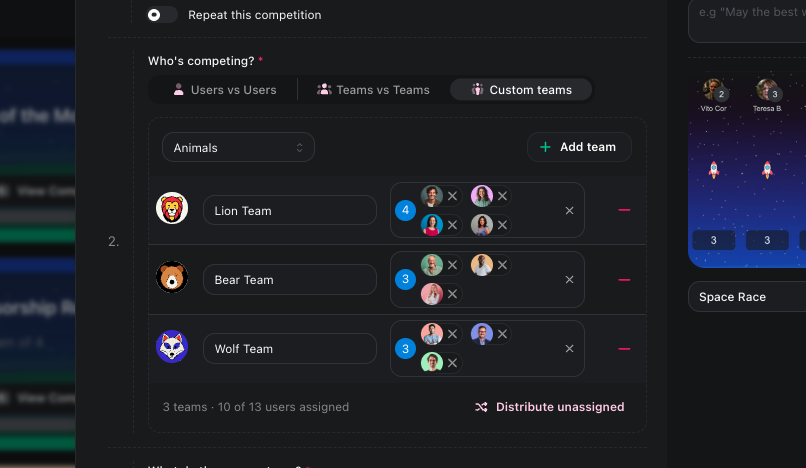 Custom Teams in Competitions