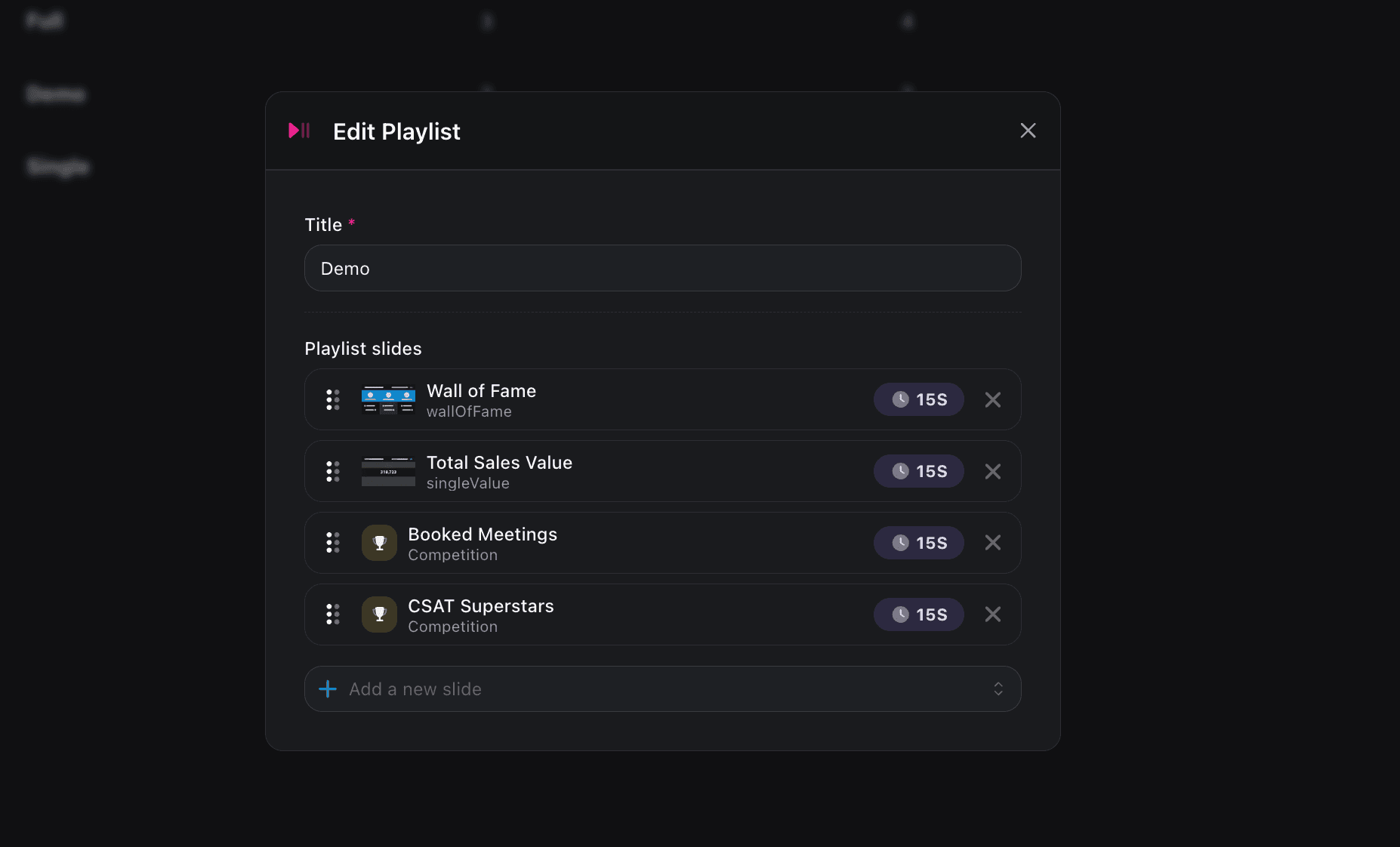 Playlist updates: custom slide order and per-slide durations